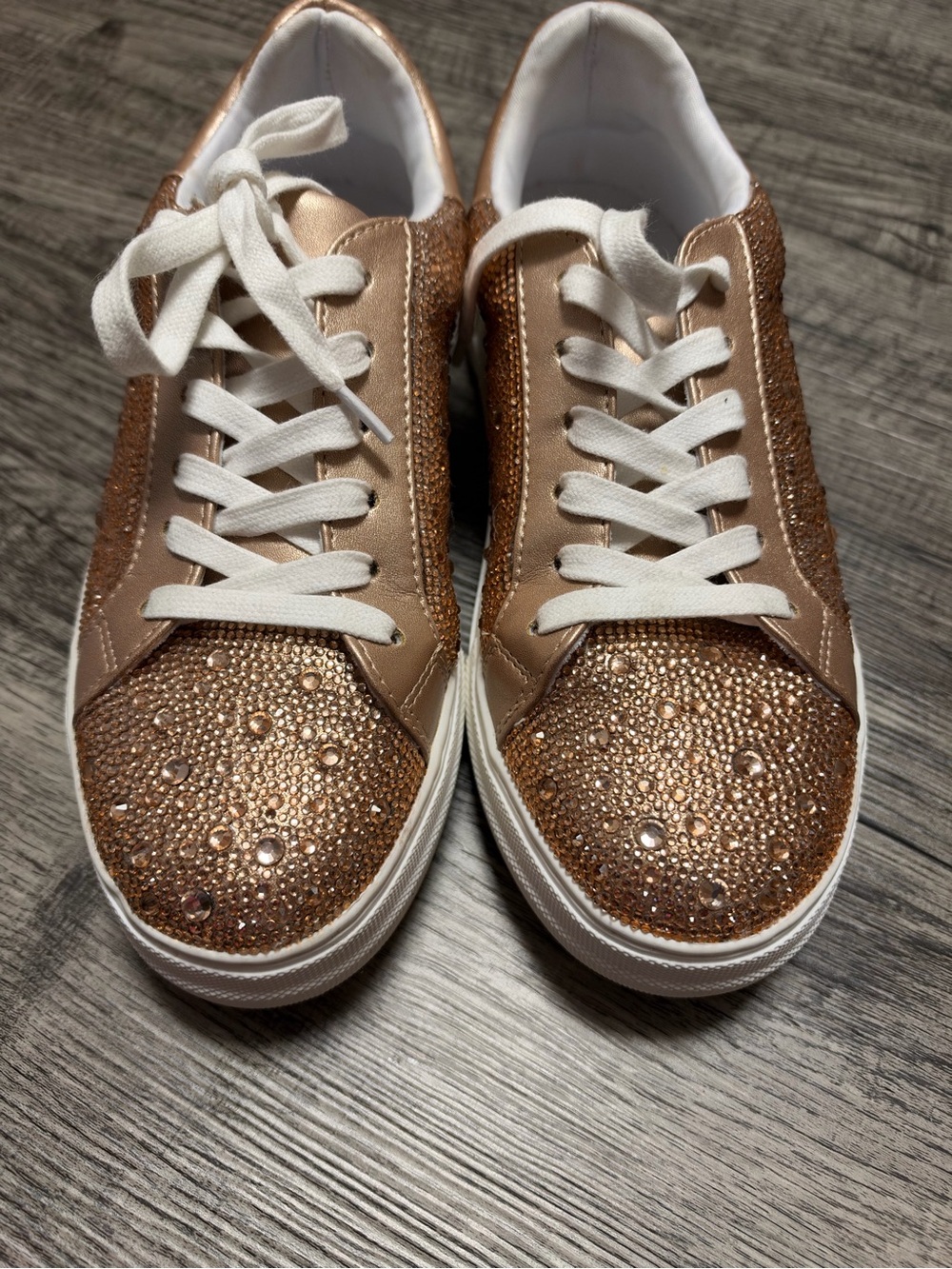 Women's Rose Gold Crystal-Embellished Casual Sneakers